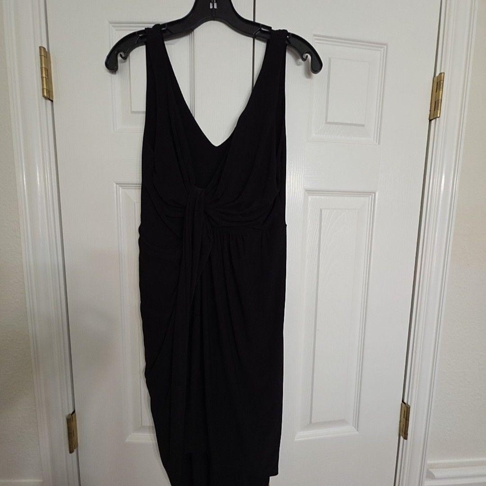 Lush Dress Womens L Black Ruched V Neck Sleeveless Midi Sheath Jersey Party - Picture 2 of 12